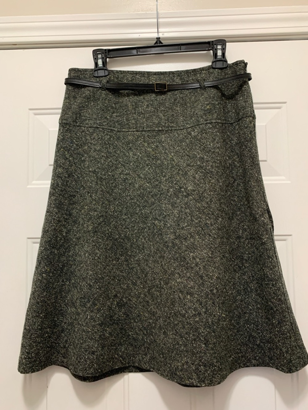 3/$15 George Black/Grey A-Line Tweed Skirt with Slim Belt Size 10